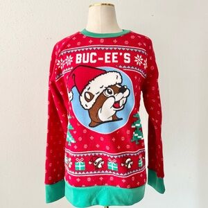 BUCC-EE'S Red Christmas Sweater Long Sleeve Round Neck Logo Women's Size Medium